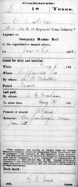 Confederate Private William E. Stoker, Muster Roll Report January 1864