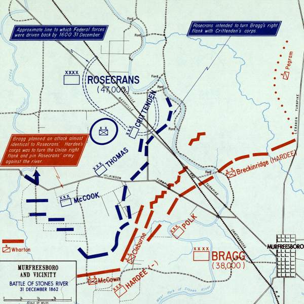 Battle of Stones River, December 31, 1862, battle map