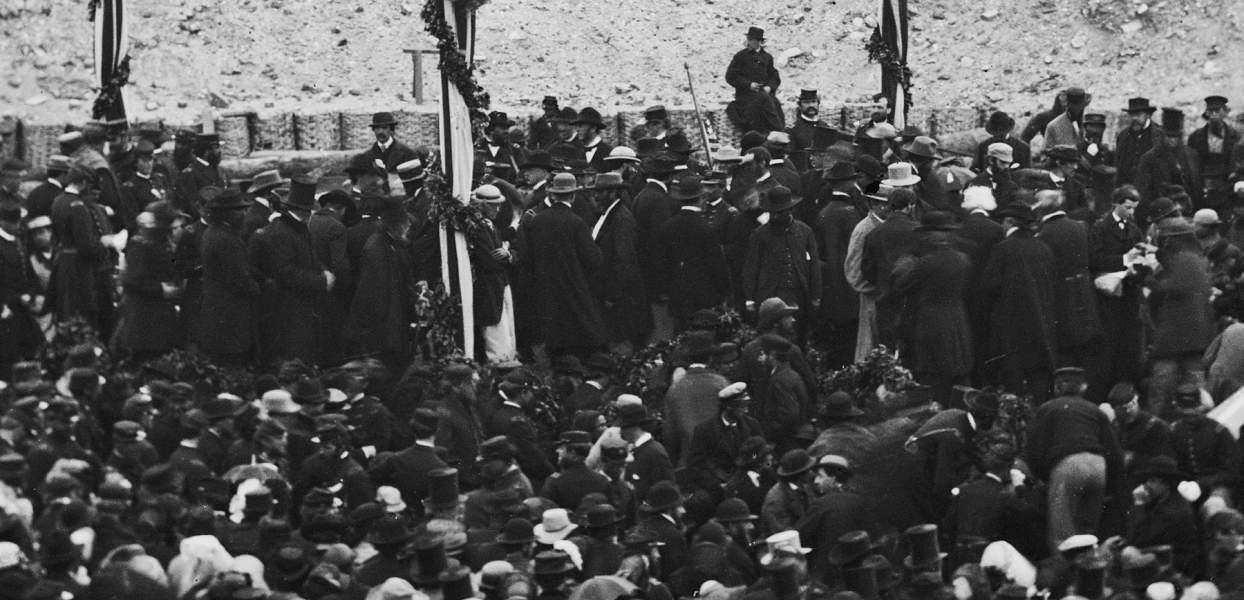 Preparing the national flag the Flag Raising Ceremony at Fort Sumter, South Carolina, April 14, 1865, zoomable image, detail