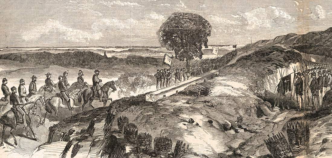 Confederate garrison marching out after surrender, Vicksburg, Mississippi, July 4, 1863, artist's impression, detail