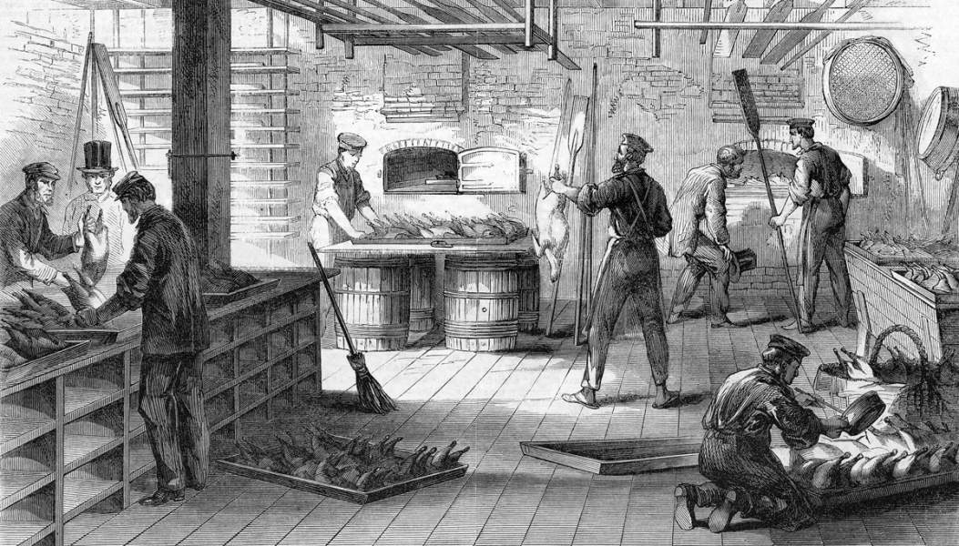 Baking turkeys for Soldier's Thanksgiving Dinner, New York City, November 1864, artist's impression