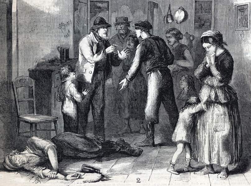 Tenement Building Scene, 38 Cherry Street, New York City, July 1865, artist's impression.