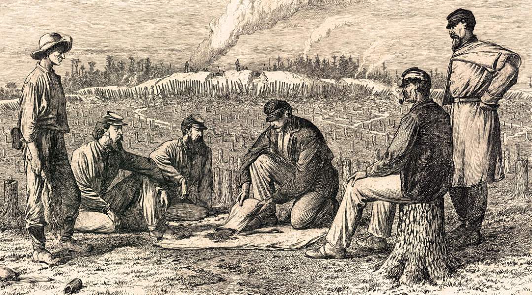 "Traffic between the Lines," Edwin Forbes, copper plate etching, 1876, detail