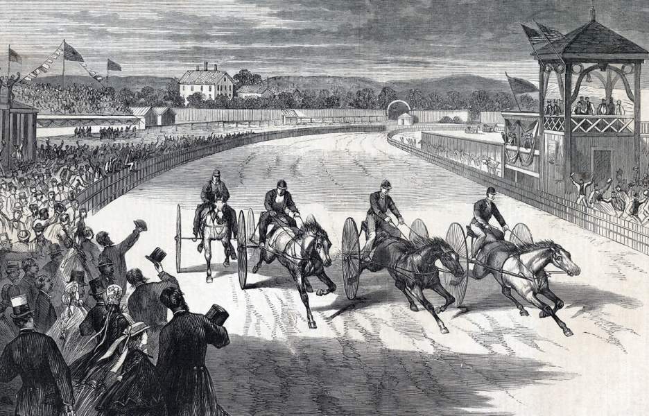 Trotting Race, National Horse Fair, Cambridge, Massachusetts, September 23, 1865, artist's impression, detail