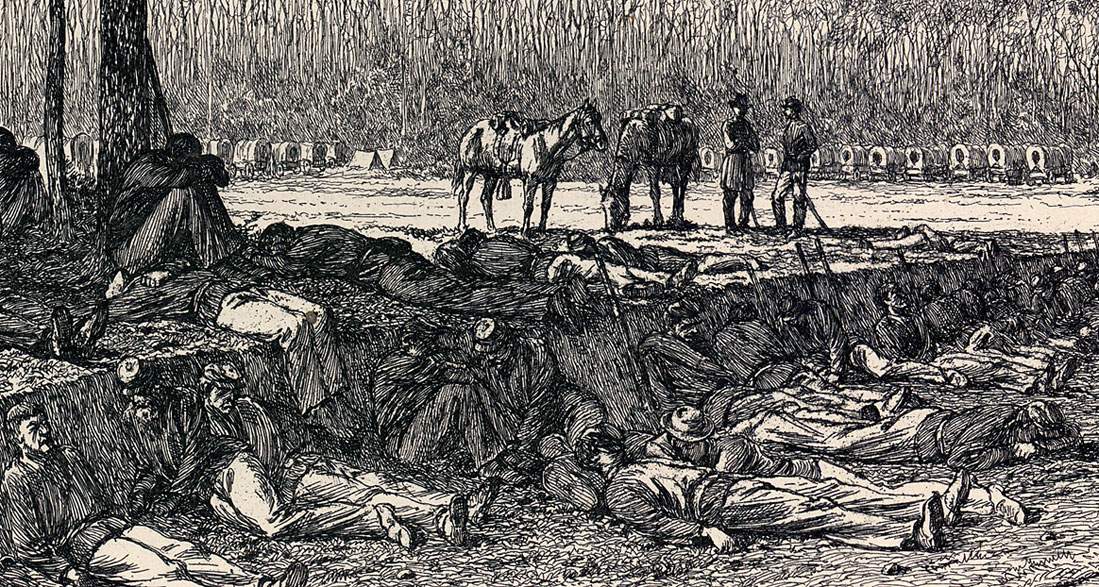 "Twenty Minutes Halt," Edwin Forbes, copper plate etching, 1876, detail