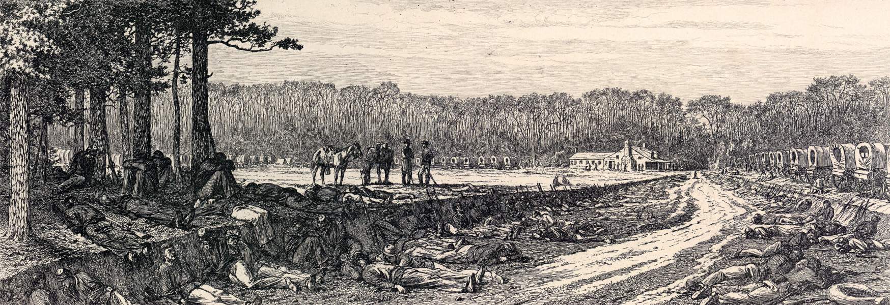 "Twenty Minutes Halt," Edwin Forbes, copper plate etching, 1876, zoomable image