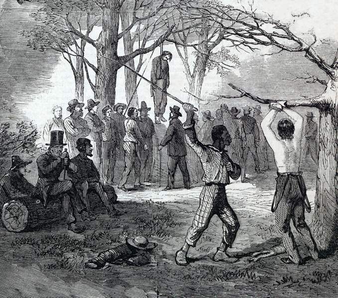"Hanging and Flogging," from Frederick Sumner's, "Rebel Barbarities in Texas," artist's impression, detail