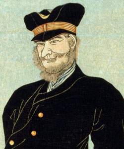 "American Merchant Strolling in Yokohama," Satahide Utagawa, circa 1861, detail