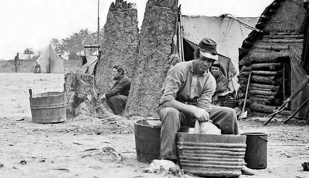 Union Army Camp Scene, Mathew Brady photograph, zoomable image