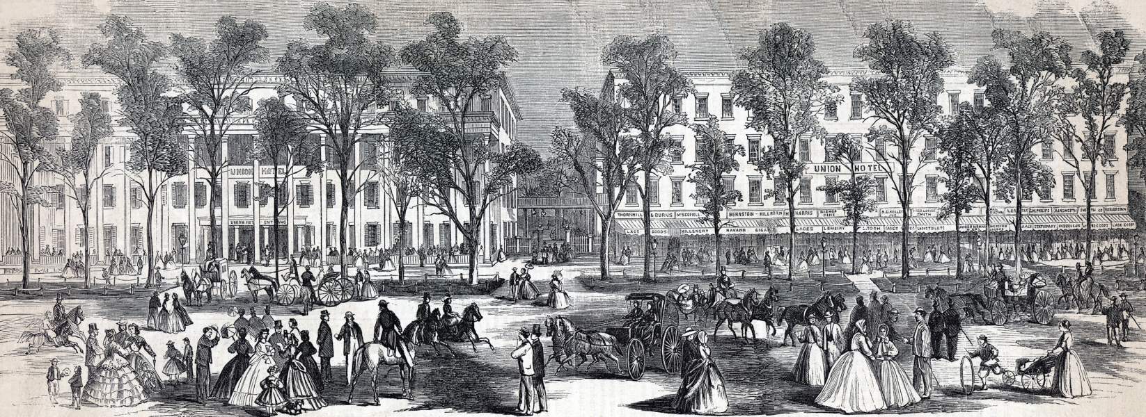 Union Hotel, Saratoga, New York, front view, artist's impression, zoomable image