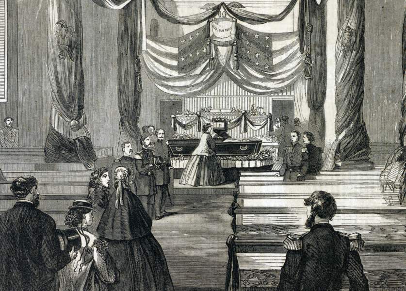 Final viewing of General Winfield Scott, West Point Chapel, New York, June 1, 1866, artist's impression, detail
