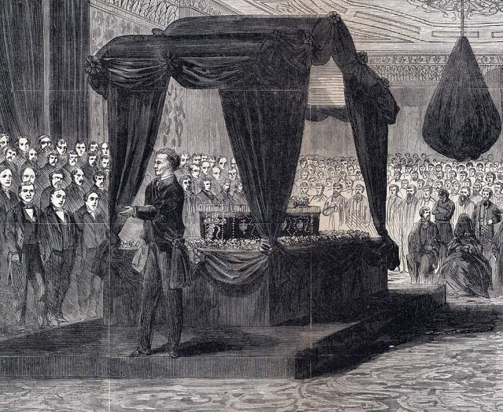 Funeral Services for President Lincoln, East Room of the White House, April 19, 1865, artist's impression, detail