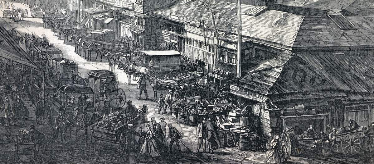 Washington Market, Washington Street, New York City, May 1866, artist's impression, detail