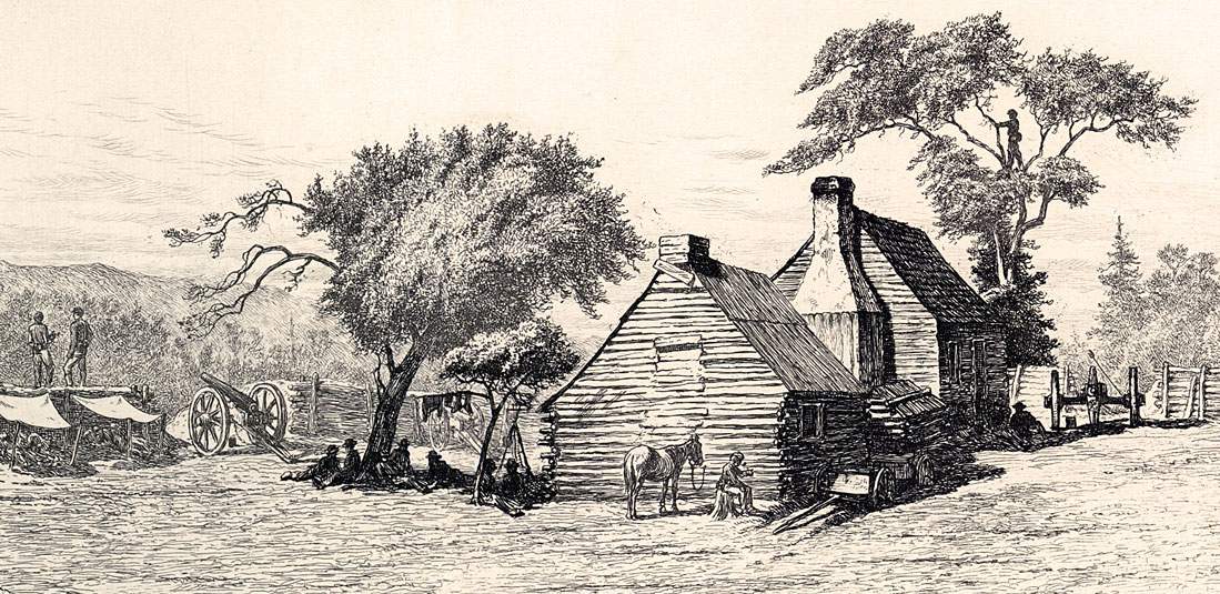 "Waiting for Something to Turn Up," Edwin Forbes, copper plate etching, 1876, detail