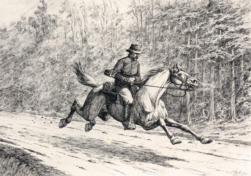 "The Newspaper Correspondent," Edwin Forbes, copper plate etching, 1876, zoomable image