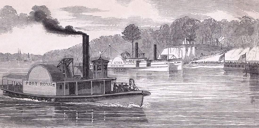 Union infantry disembarking at Winton, North Carolina, July 26, 1863, artist's impression, detail