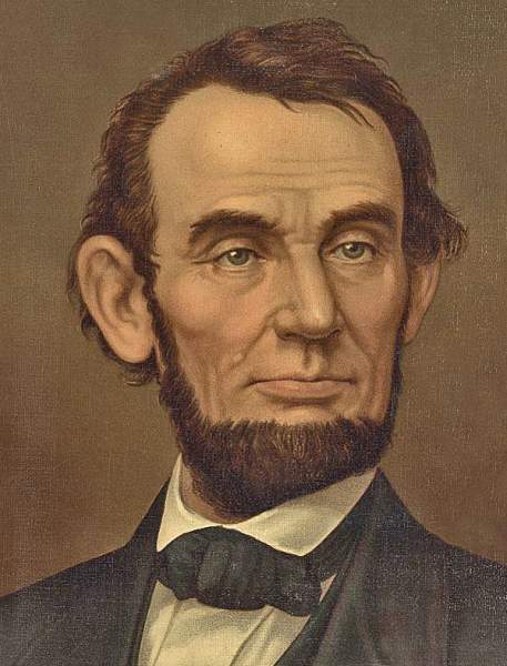 Abraham Lincoln, artist's impression, lithograph, circa 1877