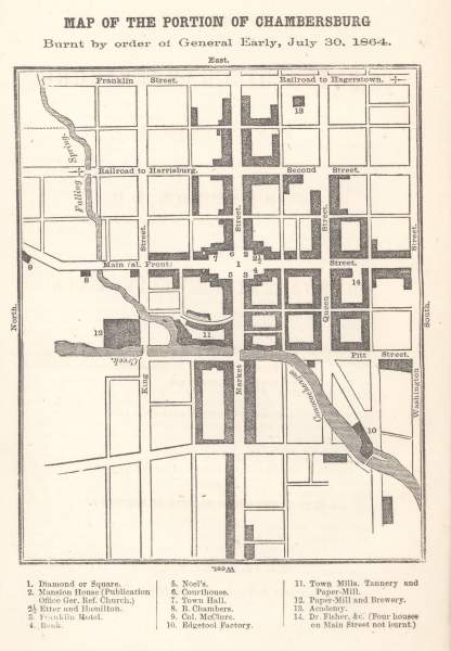 Map of Burned Sections of Chambersburg, PA, 1864, zoomify