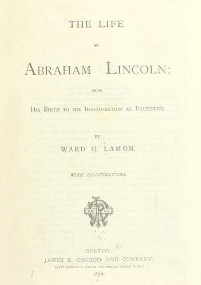 The Life of Abraham Lincoln: From His Birth to His Inauguration as President, Title Page