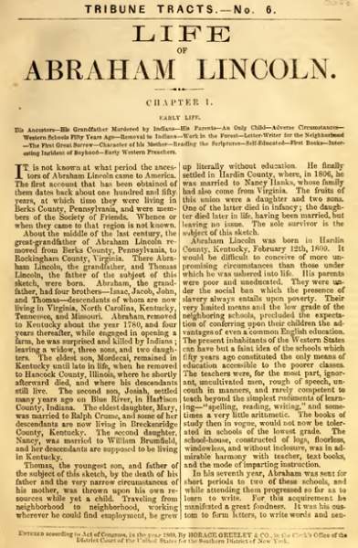 Life of Abraham Lincoln, Title Page