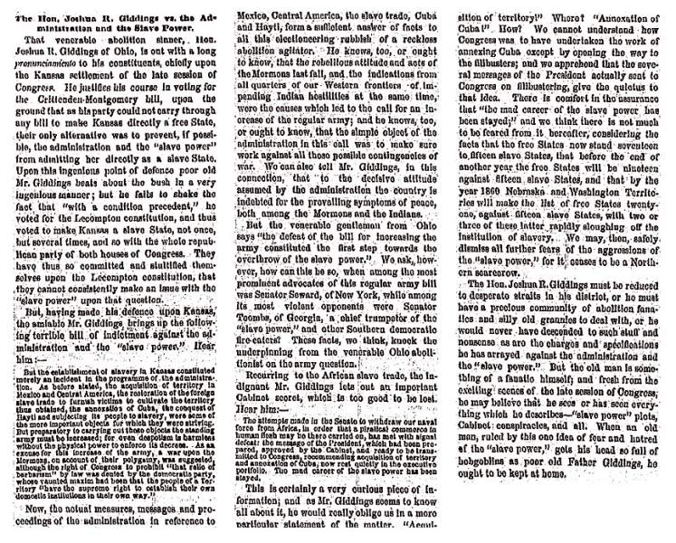“The Hon. Joshua R. Giddings vs. the Administration and the Slave Power,” New York Herald, June 27, 1858