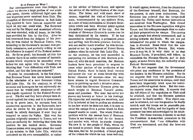 “Is it Peace or War?,” New York Times, June 12, 1858