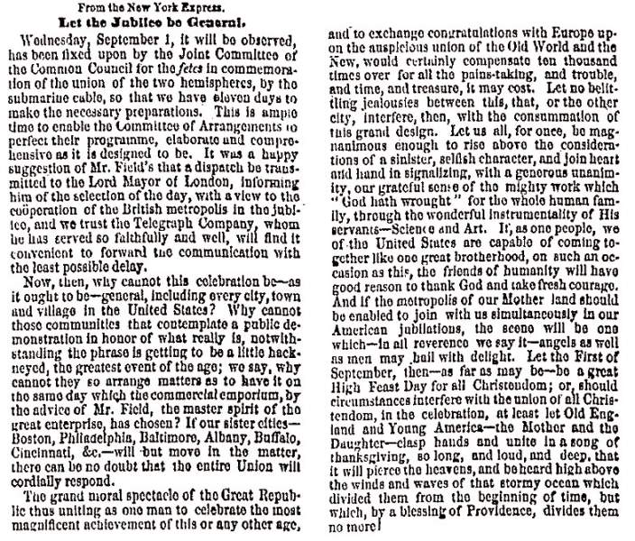 “Let the Jubilee be General,” St. Louis (MO) Republican, August 29, 1858