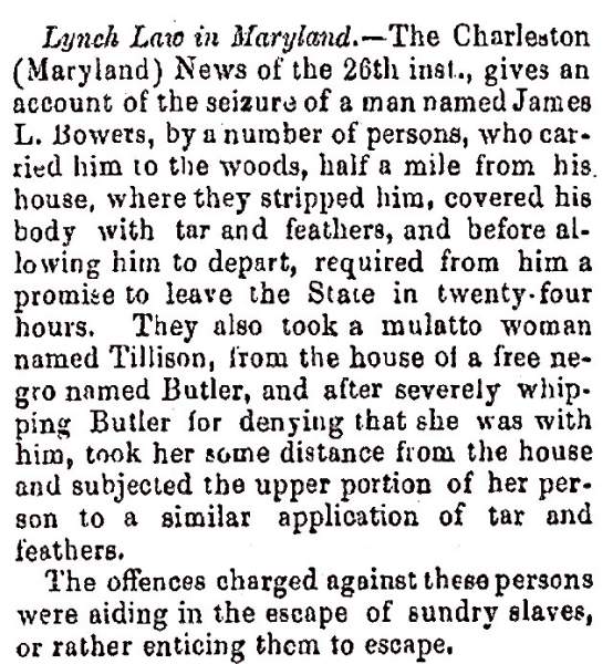 "Lynch Law in Maryland," Lowell (MA) Citizen & News, July 6, 1858