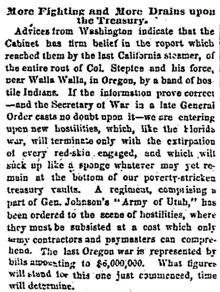 "More Fighting and More Drains upon the Treasury," Chicago (IL) Press and Tribune, July 5, 1858
