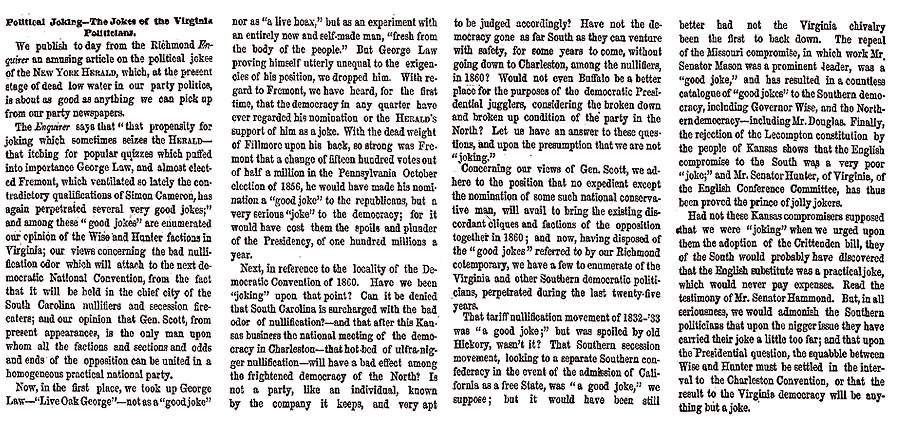 “Political Joking" New York Herald, August 15, 1858