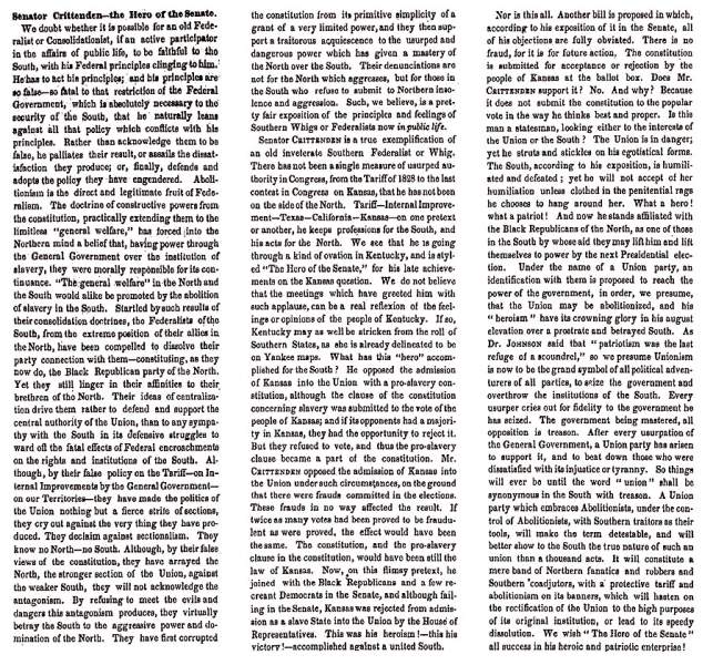 “Senator Crittenden,” Charleston (SC) Mercury, July 8, 1858