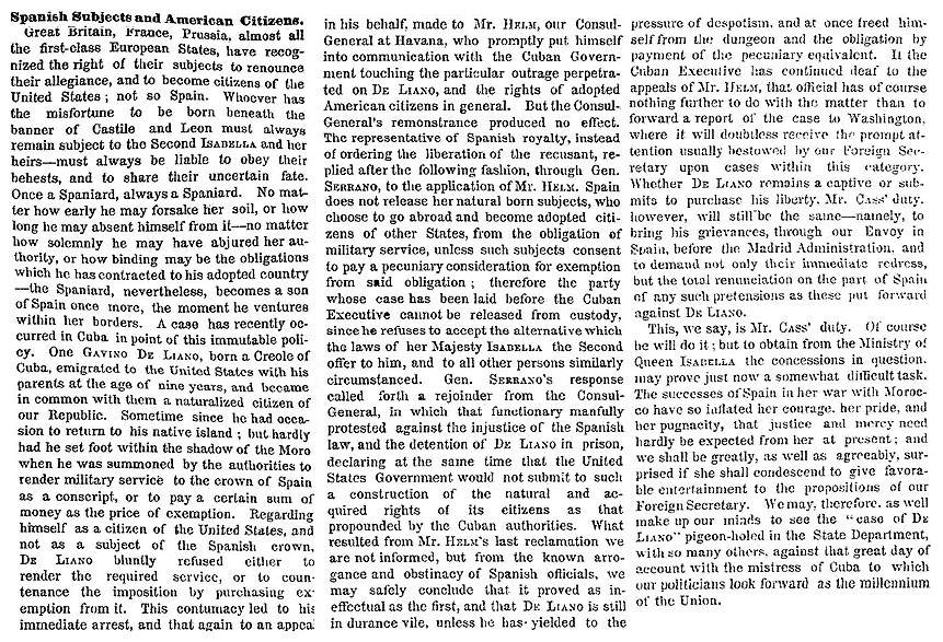 “Spanish Subjects and American Citizens,” New York Times, March 17, 1860