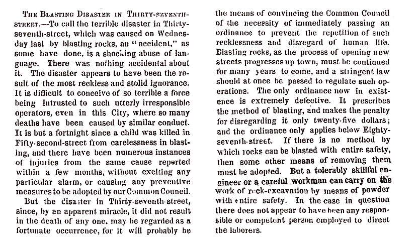 "The Blasting Disaster in Thirty-Seventh-Street," New York Times, June 11, 1858