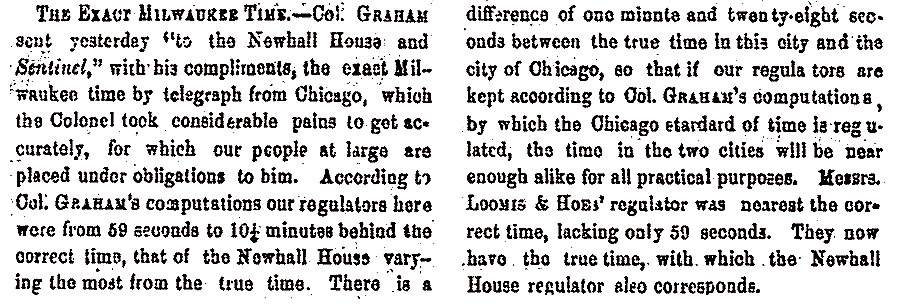 "The Exact Milwaukee Time," Milwaukee (WI) Sentinel, July 31, 1858