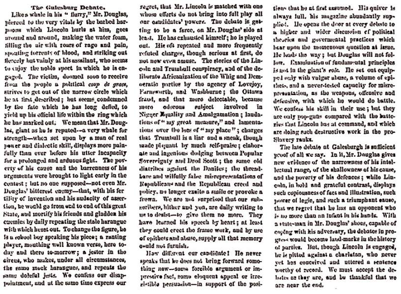 “The Galesburg Debate,” Chicago (IL) Press and Tribune, October 9, 1858
