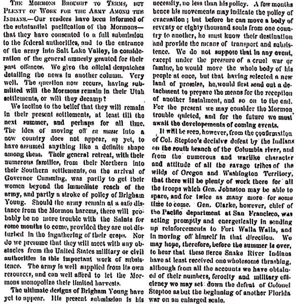 "The Mormons Brought to Terms," New York Herald, July 15, 1858