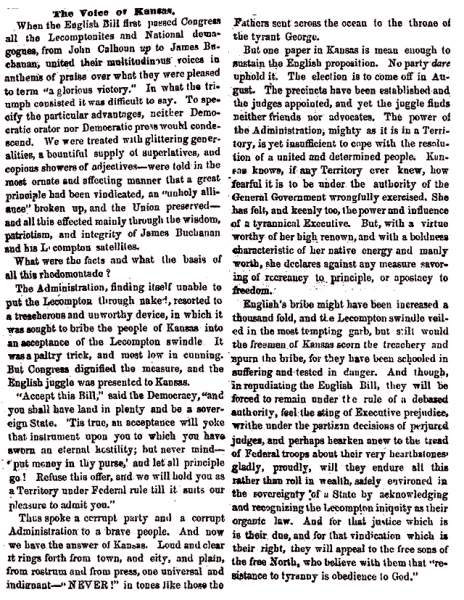 “The Voice of Kansas,” Cleveland (OH) Herald, June 19, 1858
