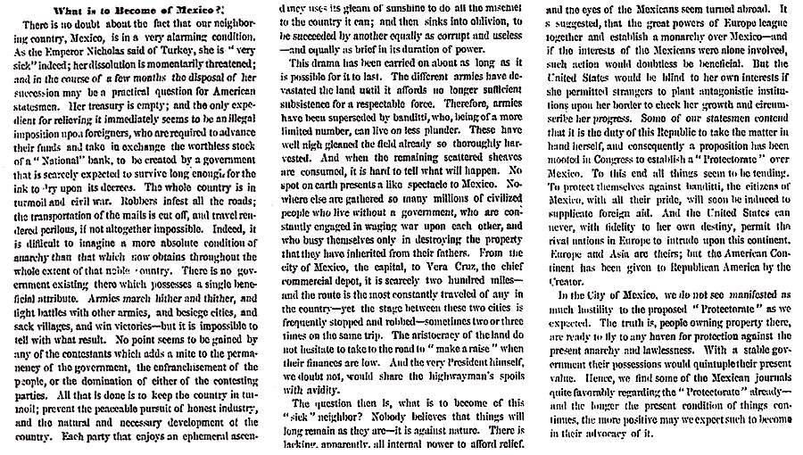 "What is to Become of Mexico?" San Francisco (CA) Evening Bulletin, June 16, 1858