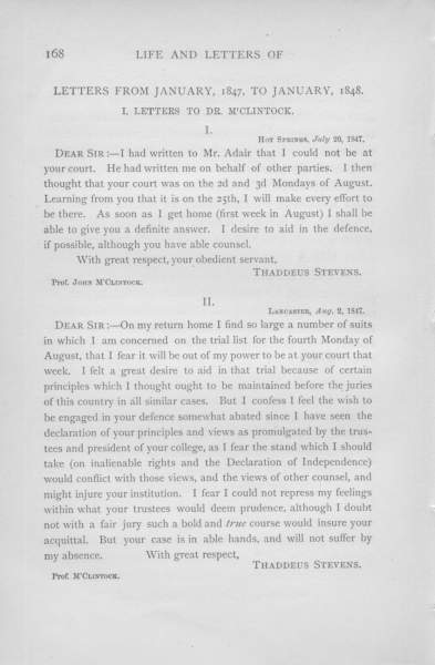 Thaddeus Stevens to John McClintock, July 20, 1847