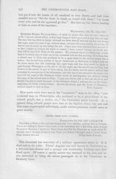 John Augusta to William Still, October 18, 1857