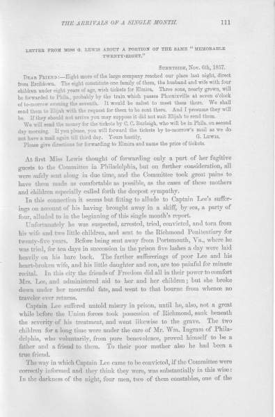 Miss G. A. Lewis to William Still, November 6, 1857 
