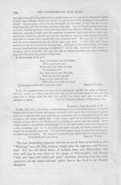 Edmund Turner to William Still, June 22, 1858
