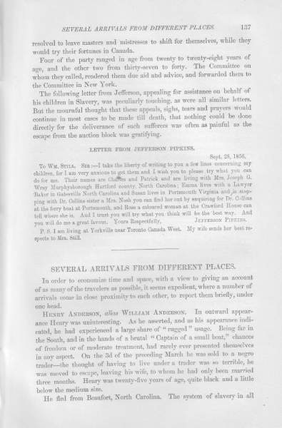 Jefferson Pipkins to William Still, September 28, 1856