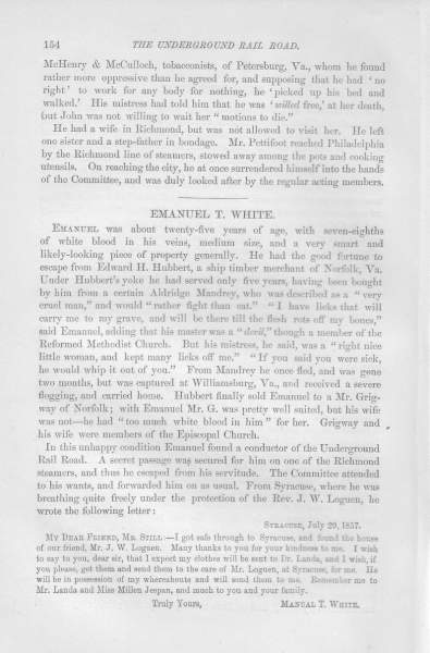 Manual T. White to William Still, July 29, 1857