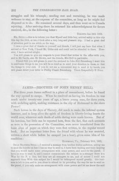 Hezekiah Hill to William Still, January 24, 1856