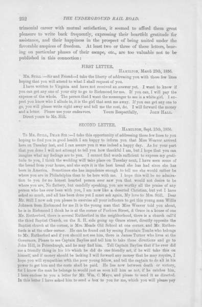 John Hall to William Still, March 25, 1856