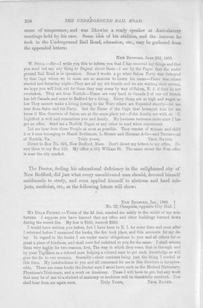 Thomas Bayne to William Still, January 1860