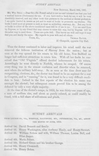 Thomas Bayne to William Still, March 18, 1861