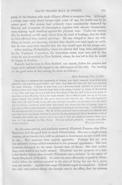 William Donar to William Still, November 3, 1859