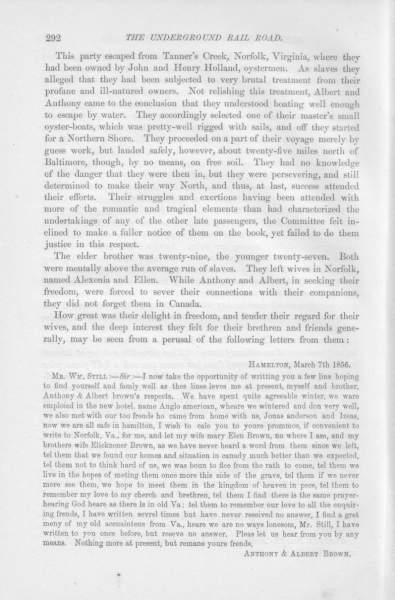 Anthony and Albert Brown to William Still, March 7, 1856